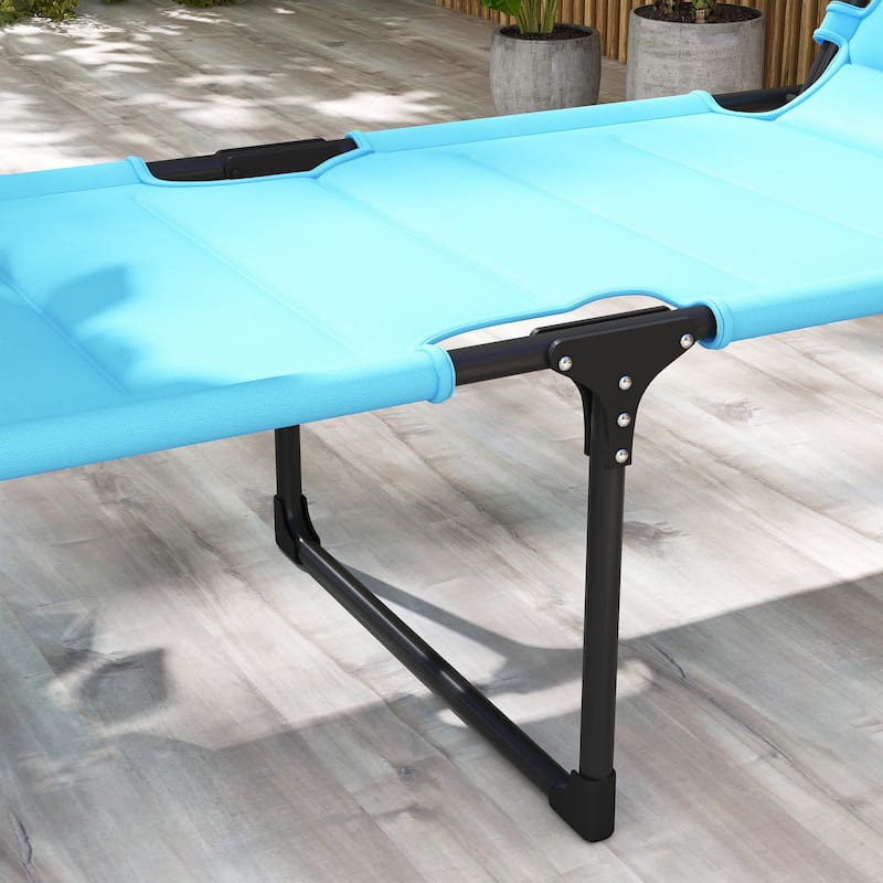 Outdoor Folding Chaise Lounge Chair Set of 2 with Canopy, Pillow and 4-Position Recline for Beach Patio or Camping