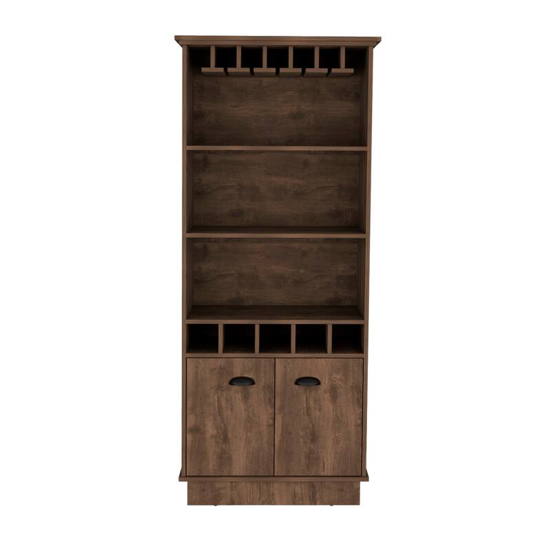 Dundee 70-Inch High 10-Glass Bar Cabinet with 5 Cubbies