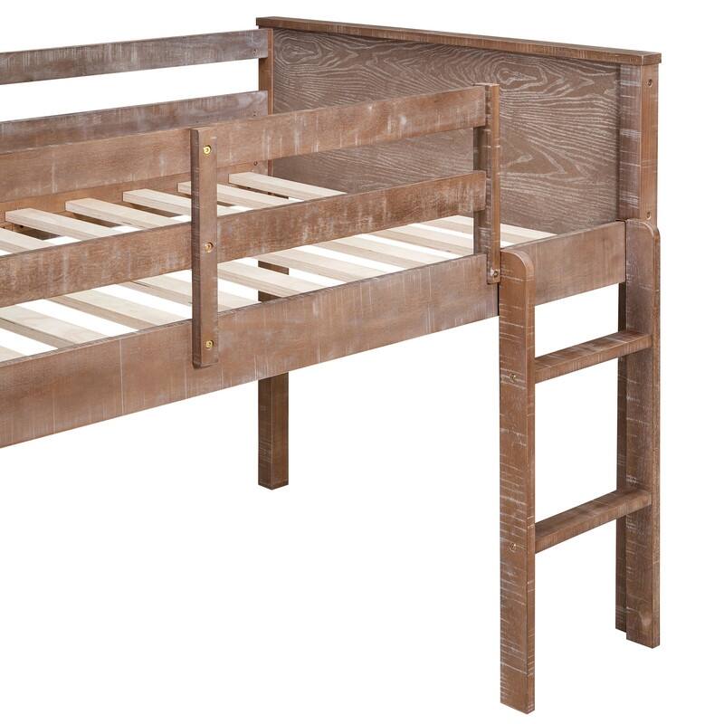 Kids Furniture Wood Full Size Kids Bed with Storage Space FullLength Guardrails Loft Bed with