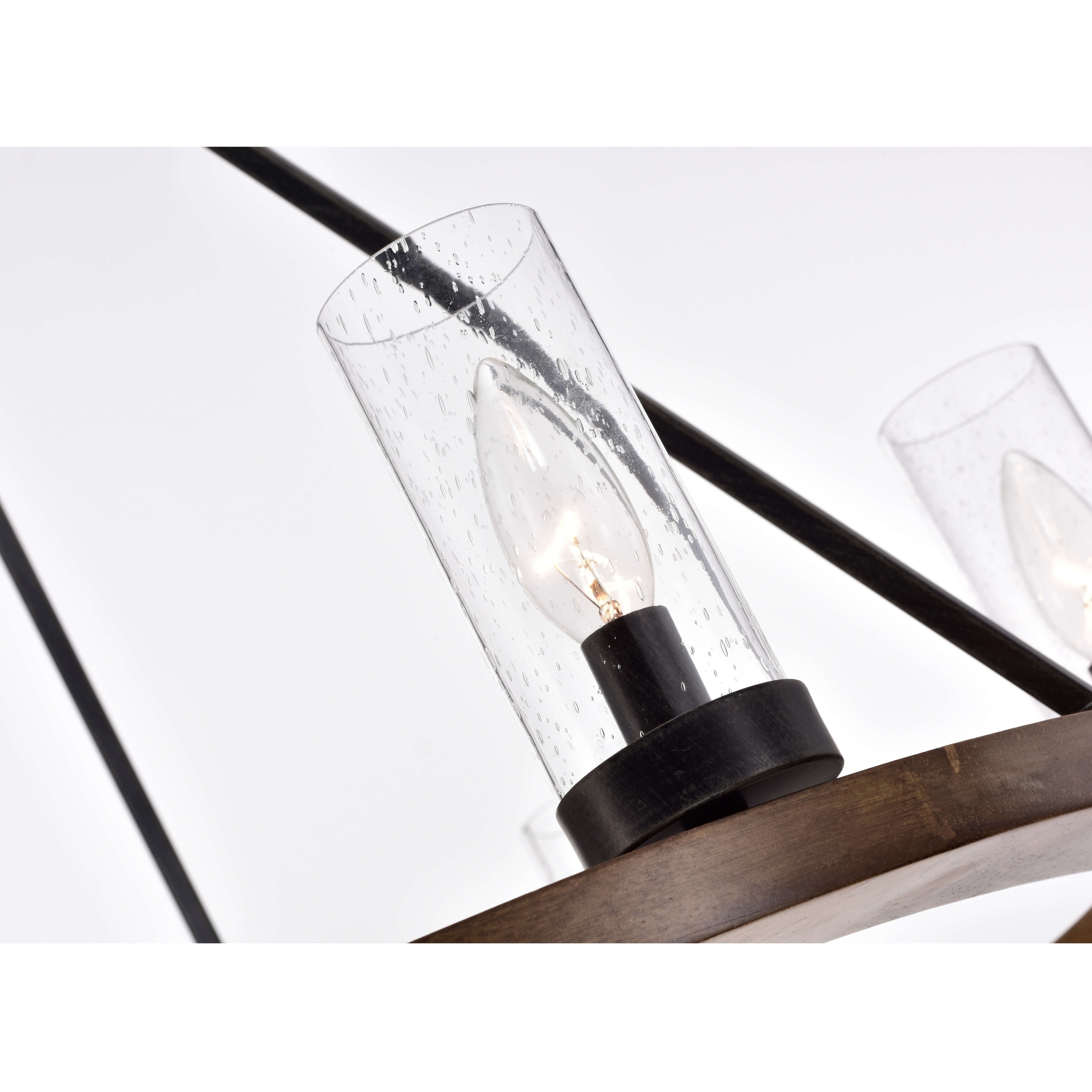 Daniela Natural Wood and Antique Black Metal Bubble Glass