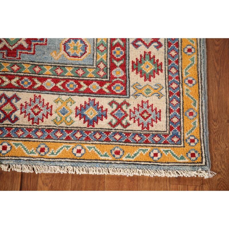 Geometric Kazak Oriental Accent Rug Hand-Knotted Wool Carpet - 3'5"x 5'0"