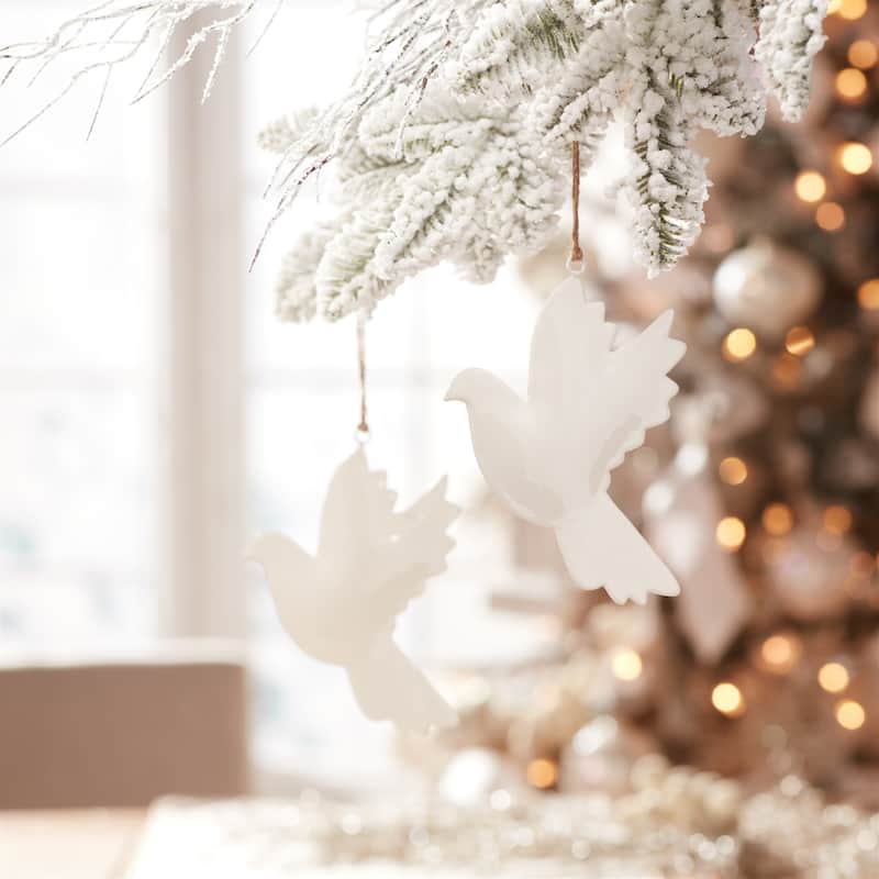 Set of 6 White Metal Dove Ornaments for Christmas Tree Decor - 6.25" x 0.25" x 6.5"