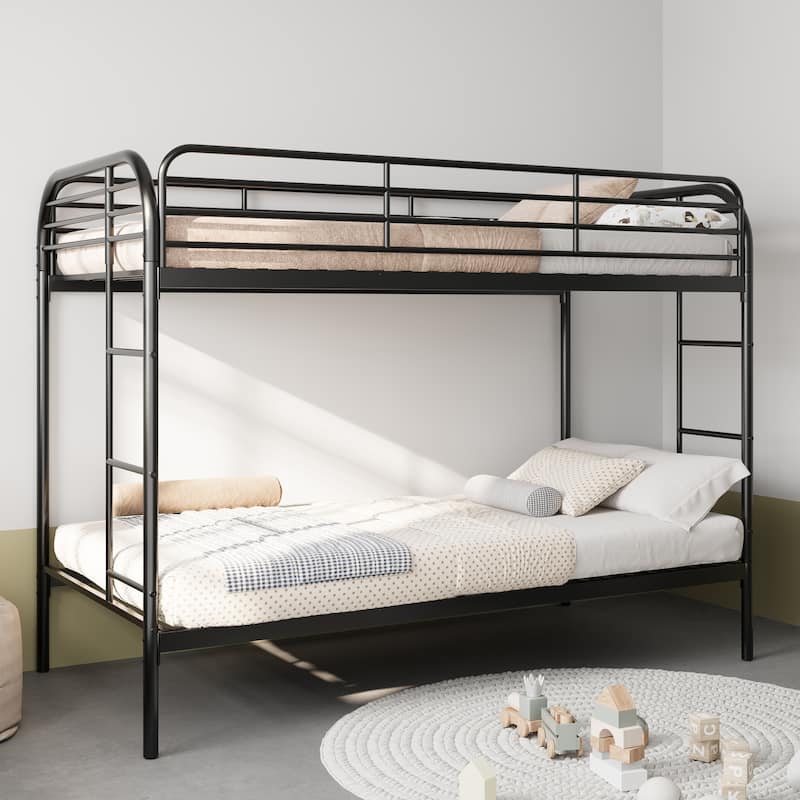 Metal Bunk Bed Twin Over Twin, Heavy Duty Bunk Beds with 2 Ladders and Full-Length Guardrai, No Box Spring Needed - Black