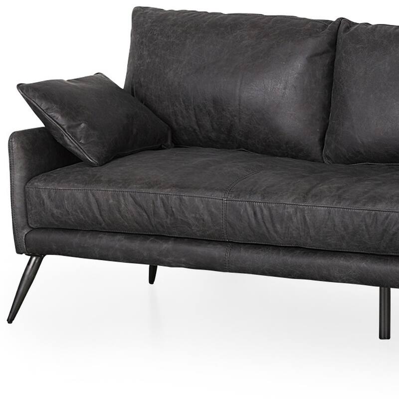 HomeRoots 82" Black Leather Sofa With Toss Pillows
