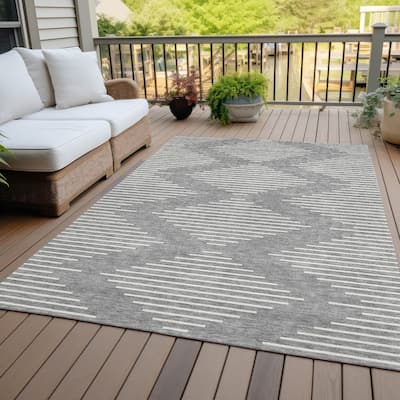Machine Washable Indoor/ Outdoor Modern Stripe Chantille Rug