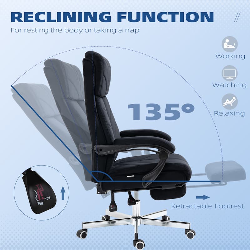 Vinsetto High-Back Executive Office Chair with Footrest, Microfiber Computer Chair with Reclining and Armrest, Ergonomic Chair