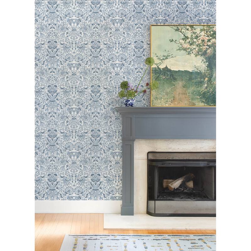 A-Street Prints Blanche Blue Floral Damask Wallpaper