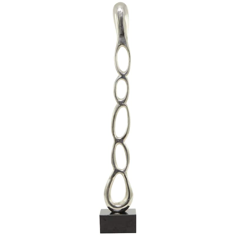 Sleek Aluminum Metal Tall Linked Floor Abstract Sculpture with Black Base - Gold, Silver, Black