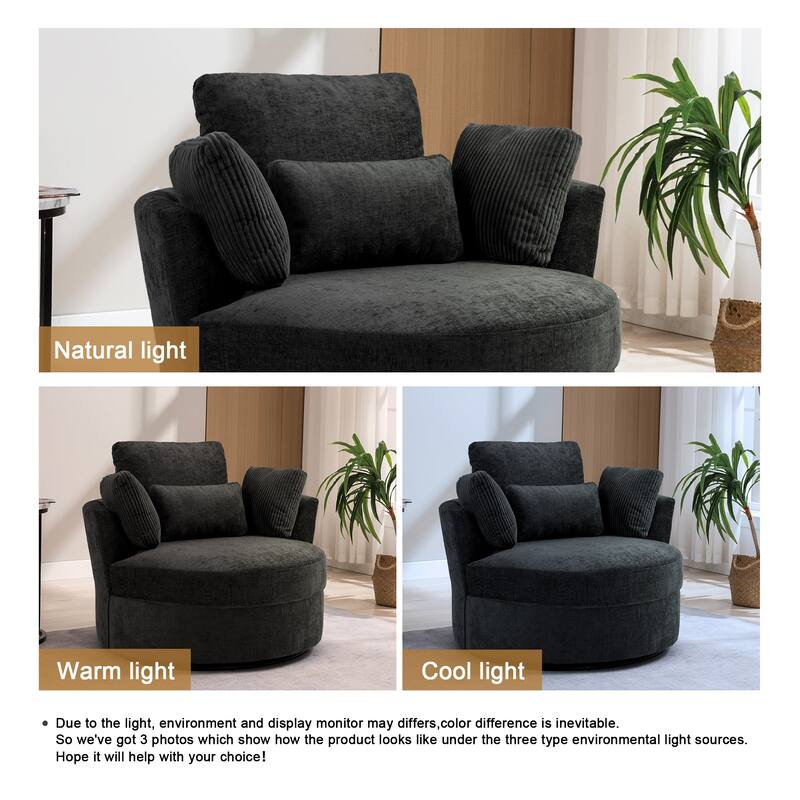 Upholstered Accent Swivel Barrel Armchair Club Chair with Pillows