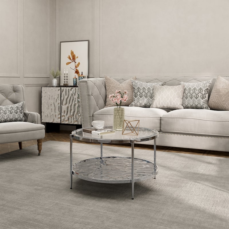 Clihome Stainless Steel Glass Round Coffee Table