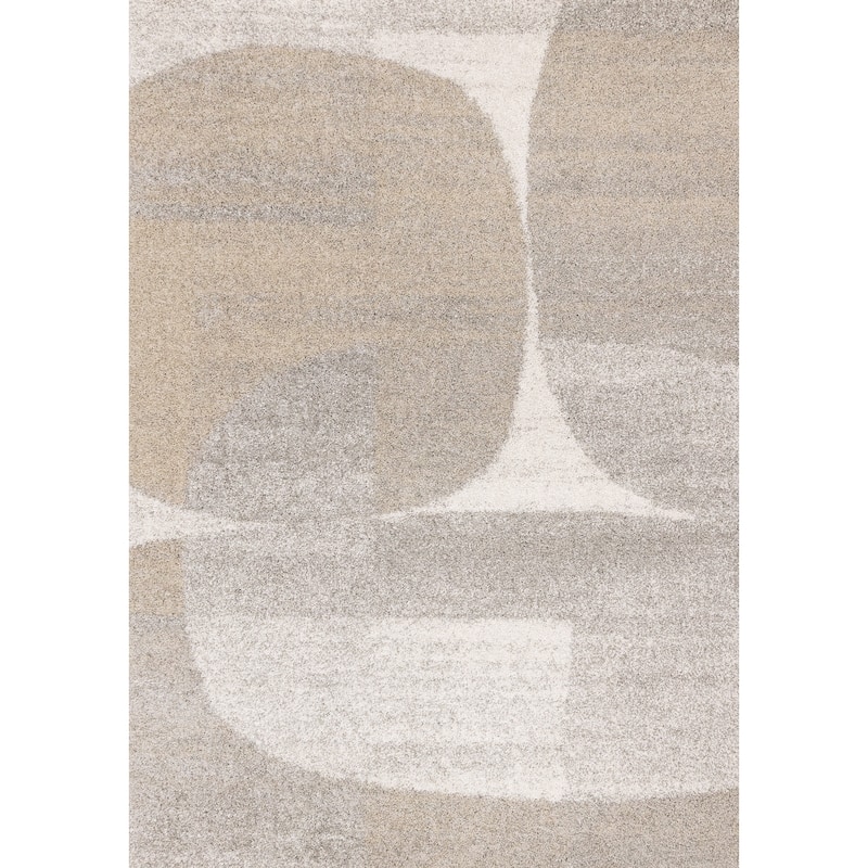 Mariah Beige Taupe White Overlapping Shapes Area Rug, 5'7" x 7'7"