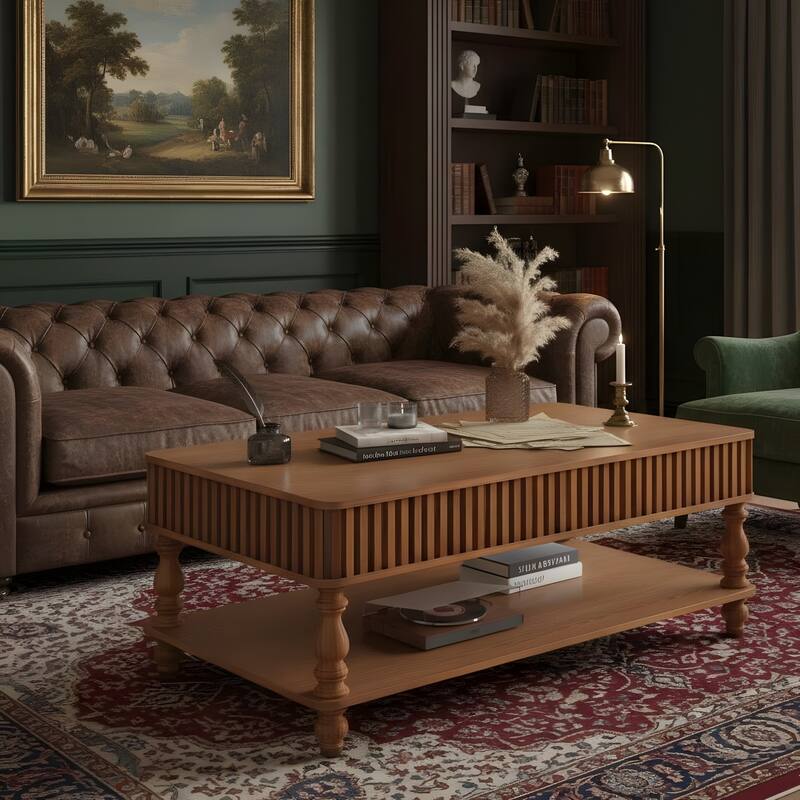 Rustic Style Lift-Top Coffee Table with Hidden & Open Storage