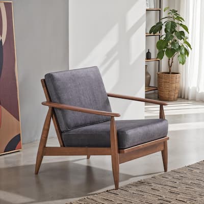 Lissa Accent Chair, Charcoal Gray Soft Cushioning, Brown Wood Frame