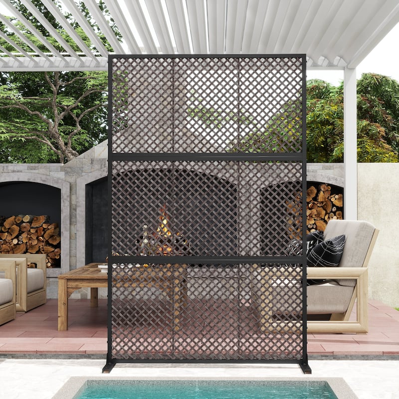 Outdoor Privacy Screen with Stand for Patio Garden Metal Fence