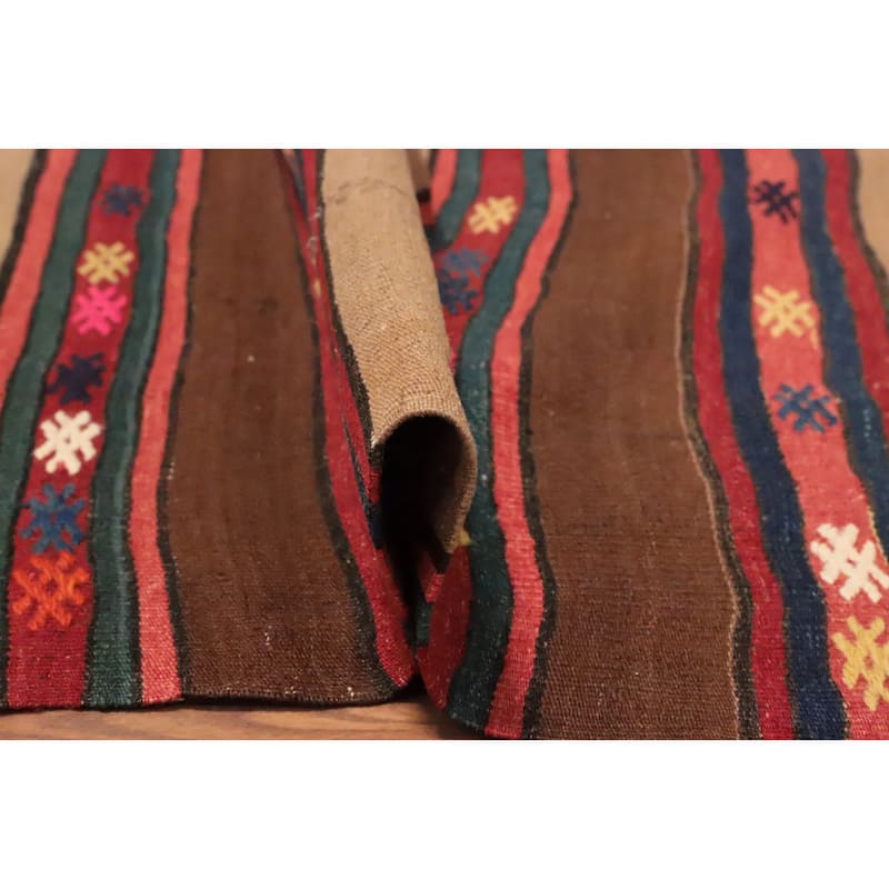 Hand Woven Oriental 100% Wool Carpet Southwestern Tribal Brown Kilim Area Rug - 7' 3'' X 4' 11''
