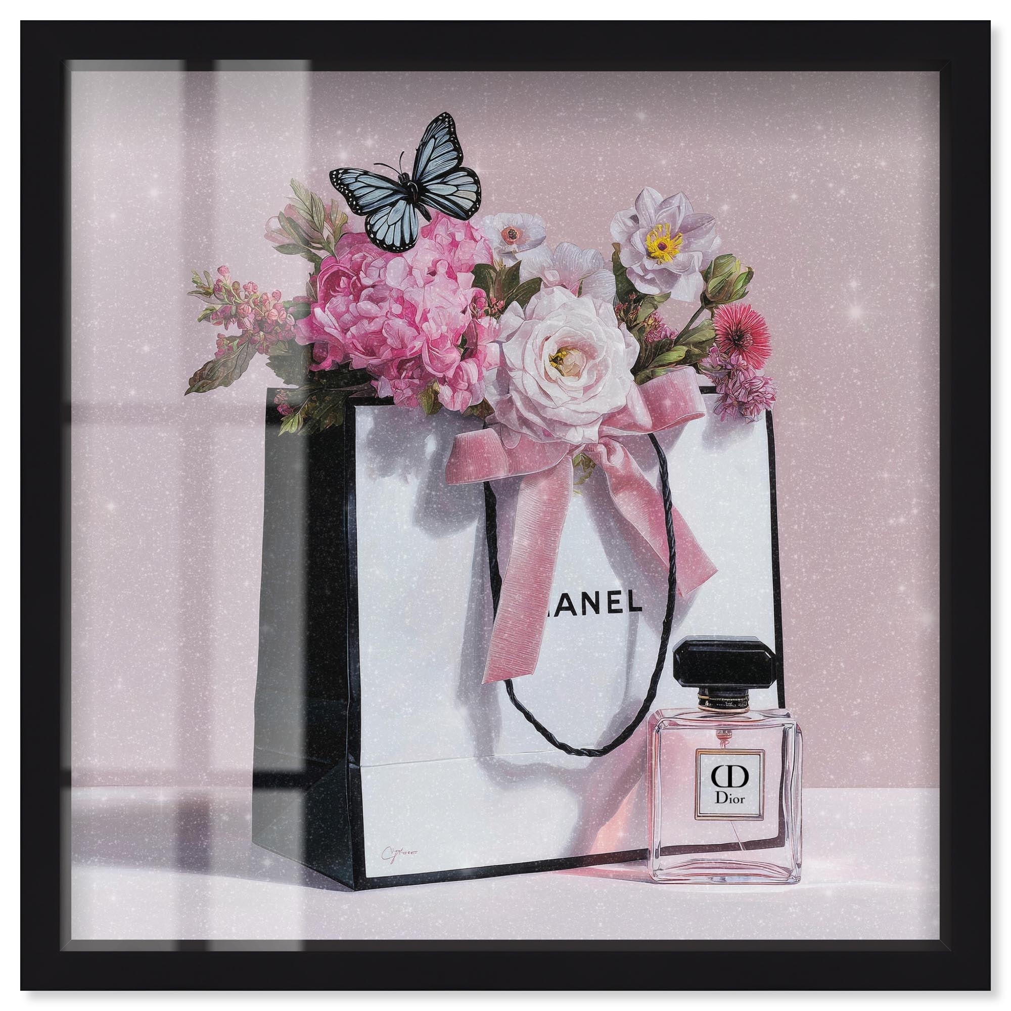 Spring Shopping Bag Pink Glam Art Shadowbox Print by Art Remedy