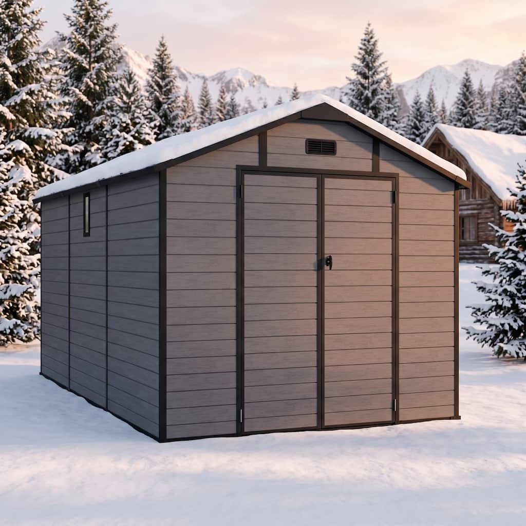 8x14 FT Resin Outdoor Storage Shed with Lockable Door, 2 Windows and 3 Air Vents