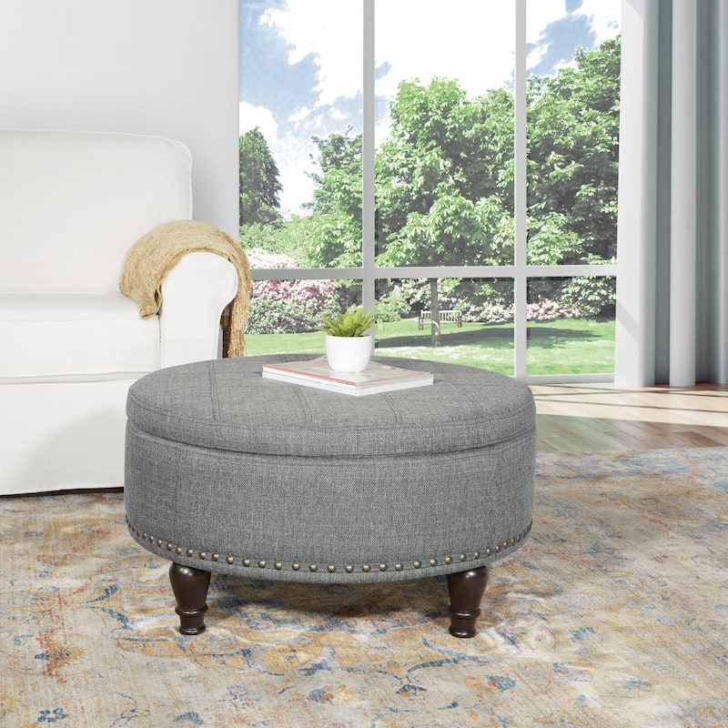 Copper Grove Strawflower Round Storage Ottoman