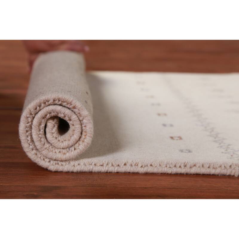 Hand Knotted Oriental 100% Wool Carpet Tribal Tribal Beige & Ivories Gabbeh Area Rug - 3' 0'' X 2' 0''