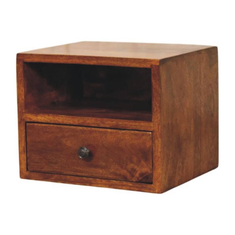 Wall-Mounted Chestnut 1-Drawer Nightstand with Open Slot, Brown