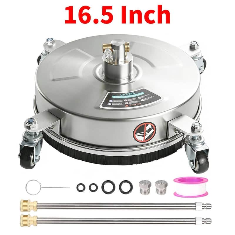 16.5" Pressure Washer Surface Cleaner with 4 Wheels for Patio, Sidewalk, Deck and Driveways - Silver