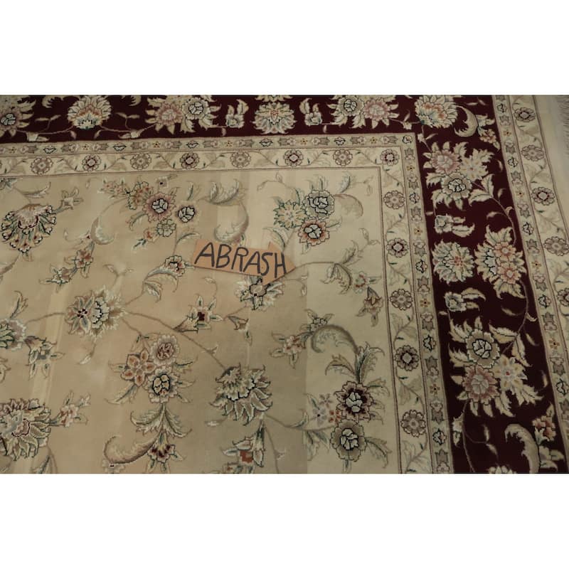 Hand Knotted Oriental 100% Wool Carpet Traditional Floral Beige & Ivories Tabriz Area Rug - 12' 2'' X 9' 2''