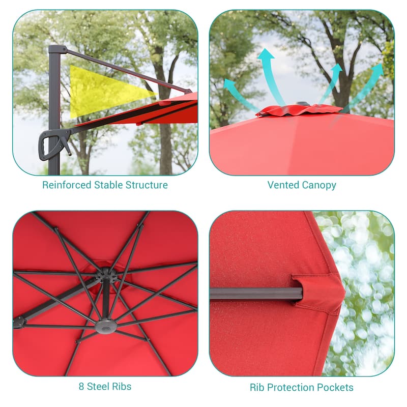 BONOSUKI 10FT Cantilever Patio Umbrella, Ultimate Outdoor Comfort with 360° Rotation and Canopy Angle Adjustment