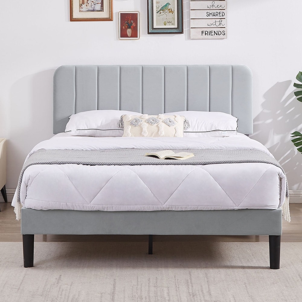 Javlergo Upholstered Bed Frames with Height-adjustable Headboard