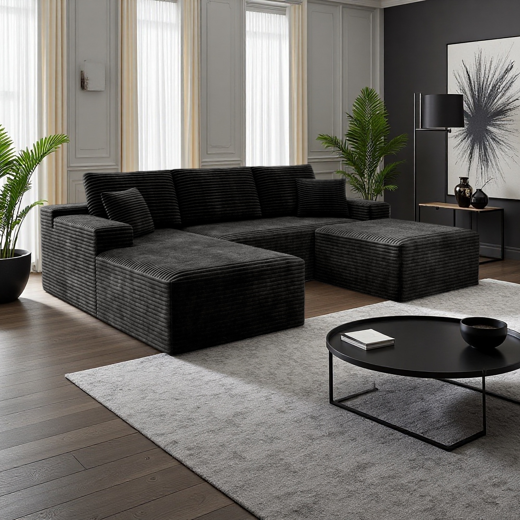 104.3" Corduroy Modular Sectional Sofa, No Assembly, 3-Piece (5-Seater)