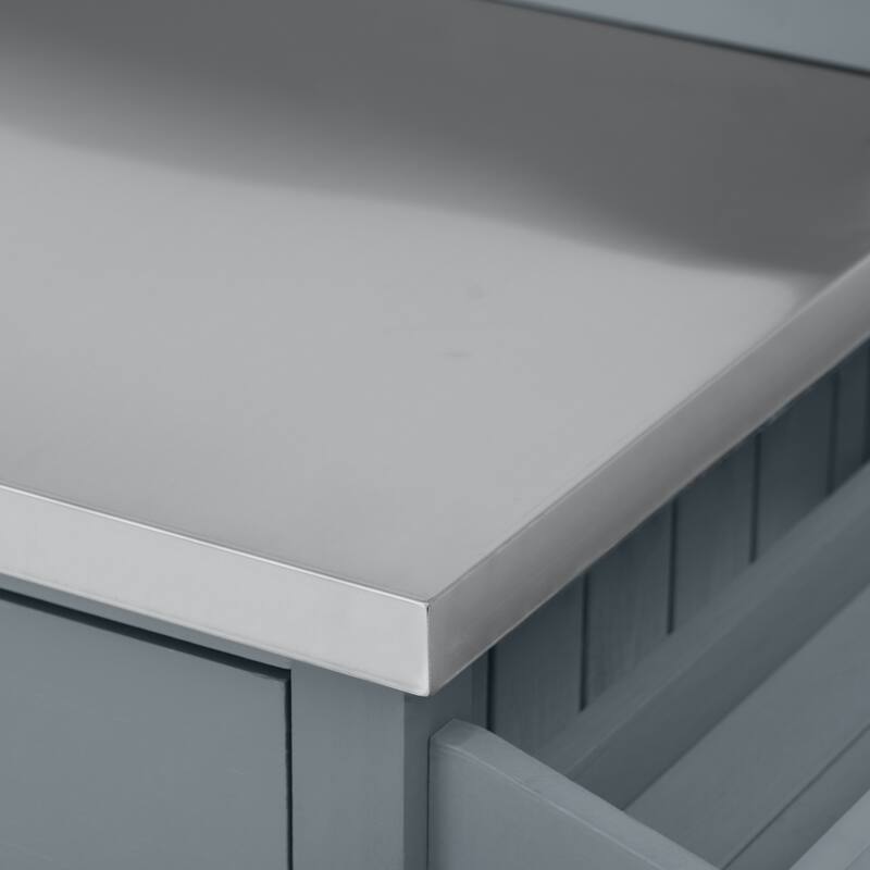 54 Inch Outdoor Kitchen Island with Stainless Steel Top Fir Wood Storage