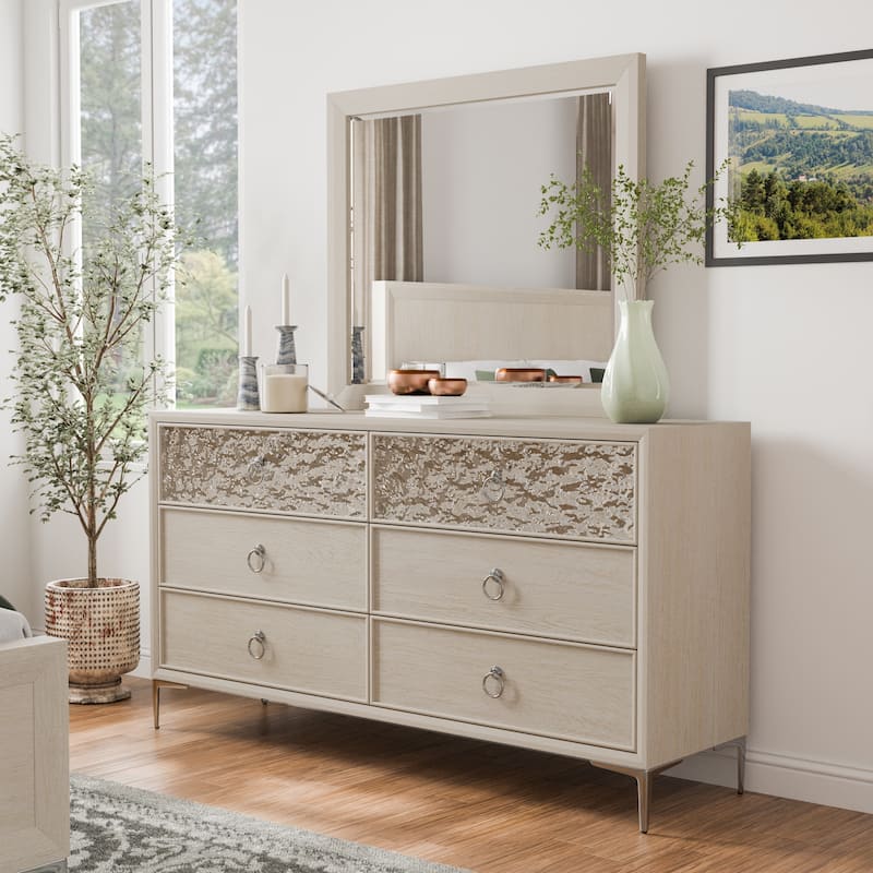 Furniture of America Fable Modern 2-Piece Solid Wood Dresser and Mirror Set