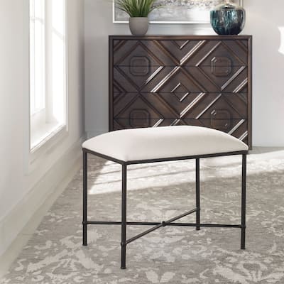 Small Iron Framed Upholstered Bench - 24" - White and Black