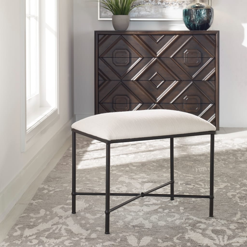 Small Iron Framed Upholstered Bench - 24" - White and Black