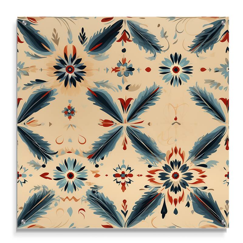 Designart "Nomadic Harmony Boho Pattern" Floral Gloss Wall Decor Beige - Modern Acrylic Wall Art For Living Room