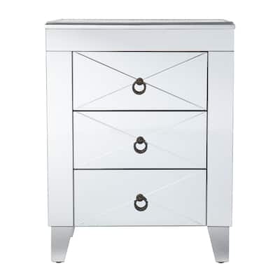 26 Inch Silver End Table with 3 Drawers for Storage and Modern Design - 14.50” x 20.25” x 26.25”