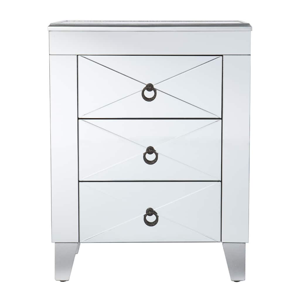 26 Inch Silver End Table with 3 Drawers for Storage and Modern Design - 14.50” x 20.25” x 26.25”