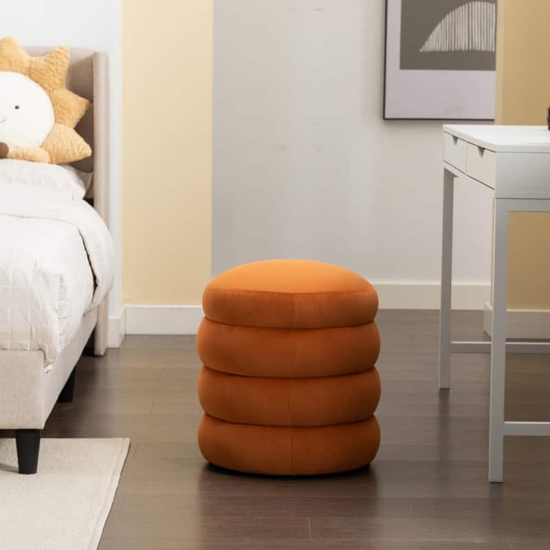 Soft Velvet Round Ottoman Footrest Stool