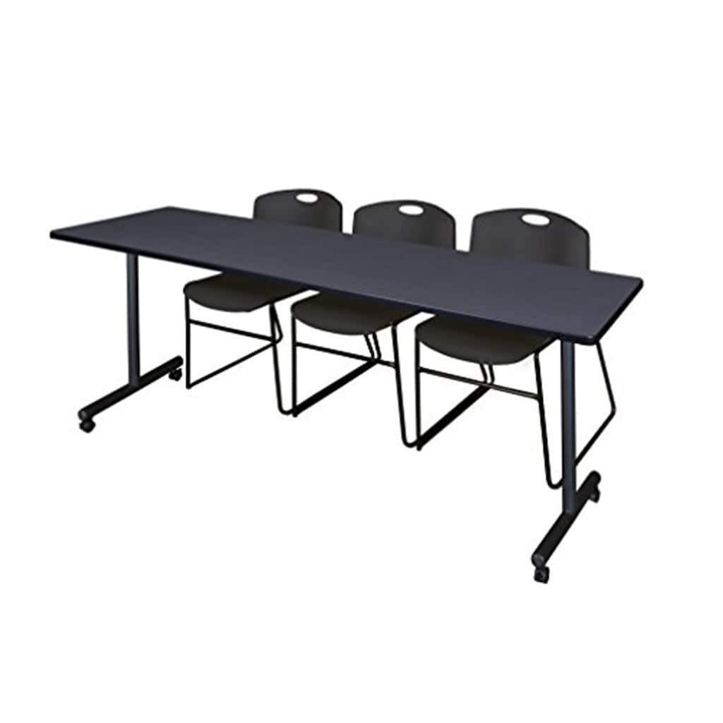 84" x 24" Mobile Training Table- Grey & 3 Stack Chairs- Black