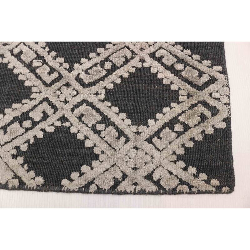 ECARPETGALLERY Hand Loomed Elysian Light Grey Viscose, Wool Rug - 5'3 x 7'9