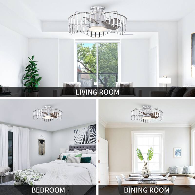 27" Modern Nickel Crystal Low Profile Bladeless Ceiling Fan with Light and Remote