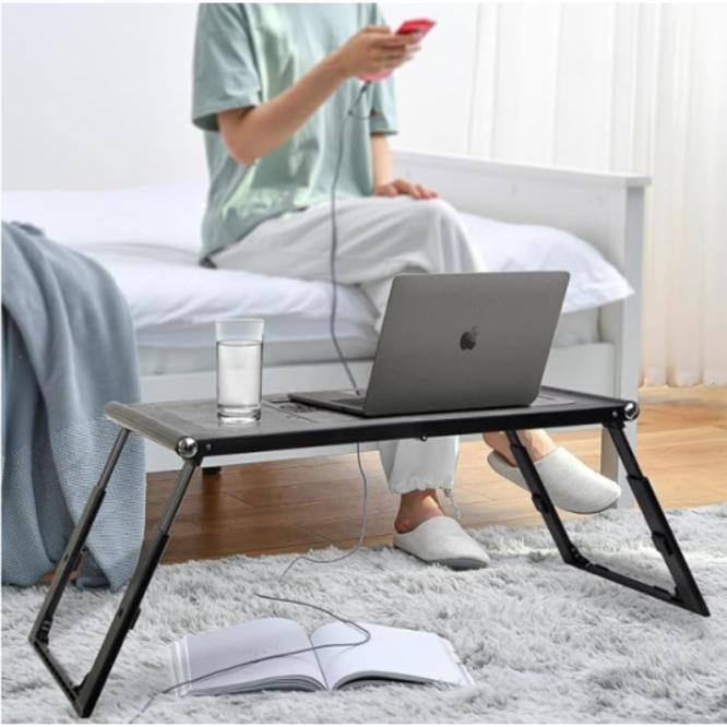 Wood and Metal Design Foldable Laptop Desk with Cup Groove