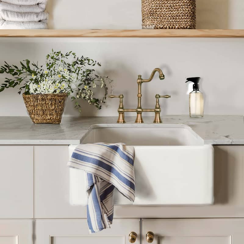 23 inch European Fireclay Farmhouse Sink Grid & Drain Set - 23.25" x 18" x 10"