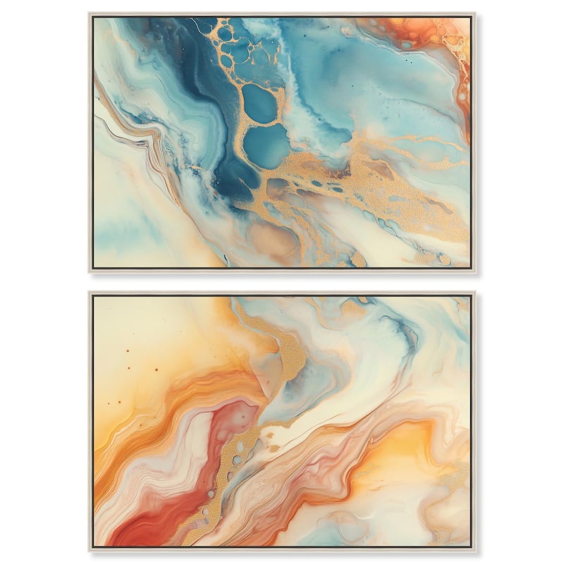 Marbled Sunrise I Canvas Set of 2 by Art Remedy - 36" x 24" - Silver