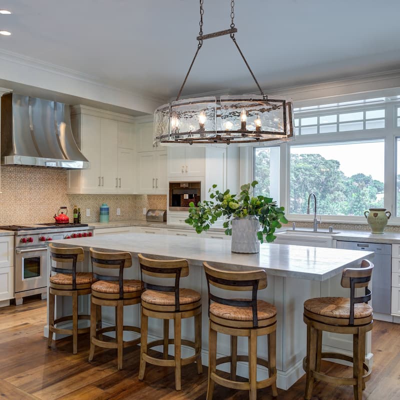 39.4" Linear 6-Light Textured Glass Chandelier Farmhouse Kitchen Island Pendant Light