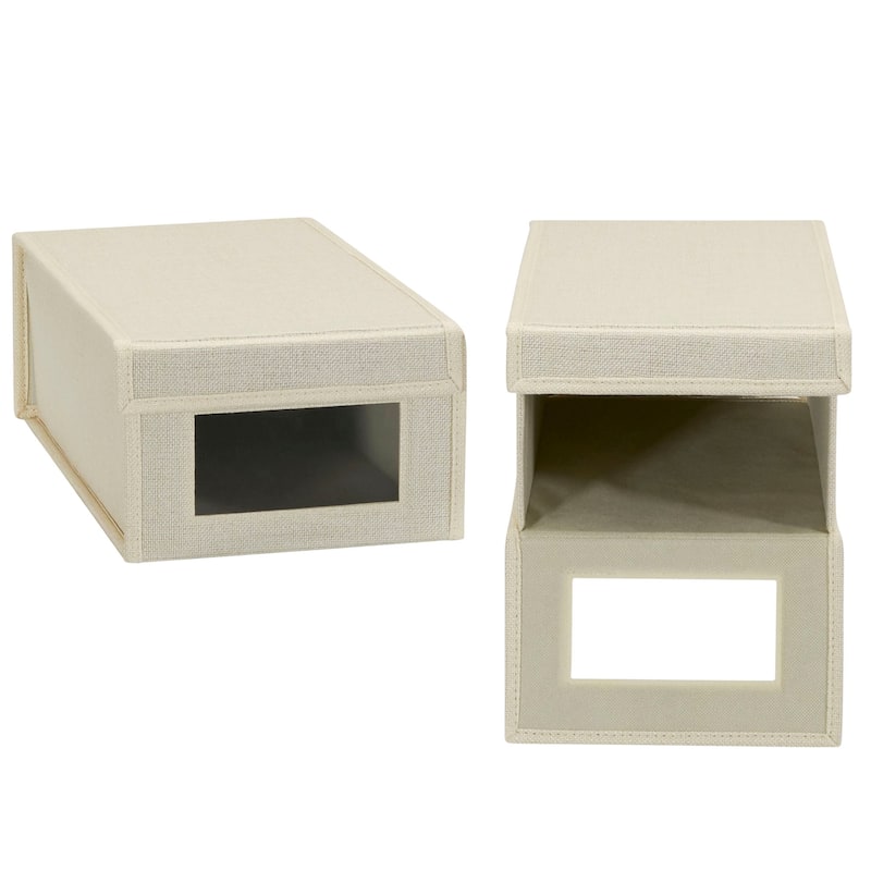 Household Essentials Small Drop Front Shoe Box, Cream, 2-Pack - 8'' x 13'' x 5''