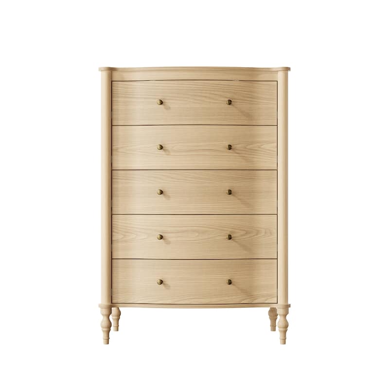5 Drawer Chest Dresser for Bedroom, Wooden Chest of Drawers with Turned Solid Wood Legs, Modern Storage Dresser, 32.8" Wide
