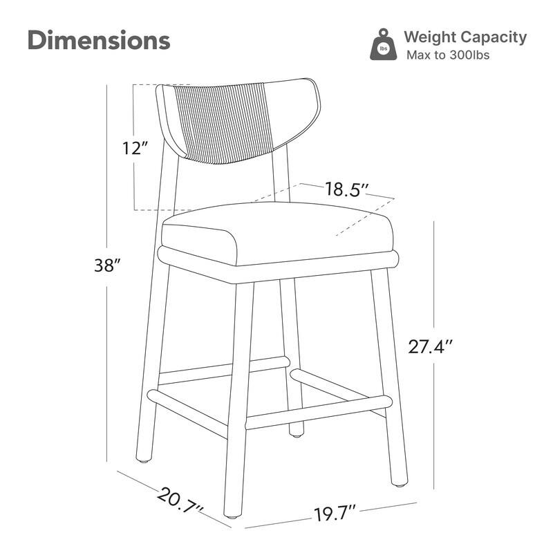 Spruce & Spring Boho Woven Bar Stool with Curved Back