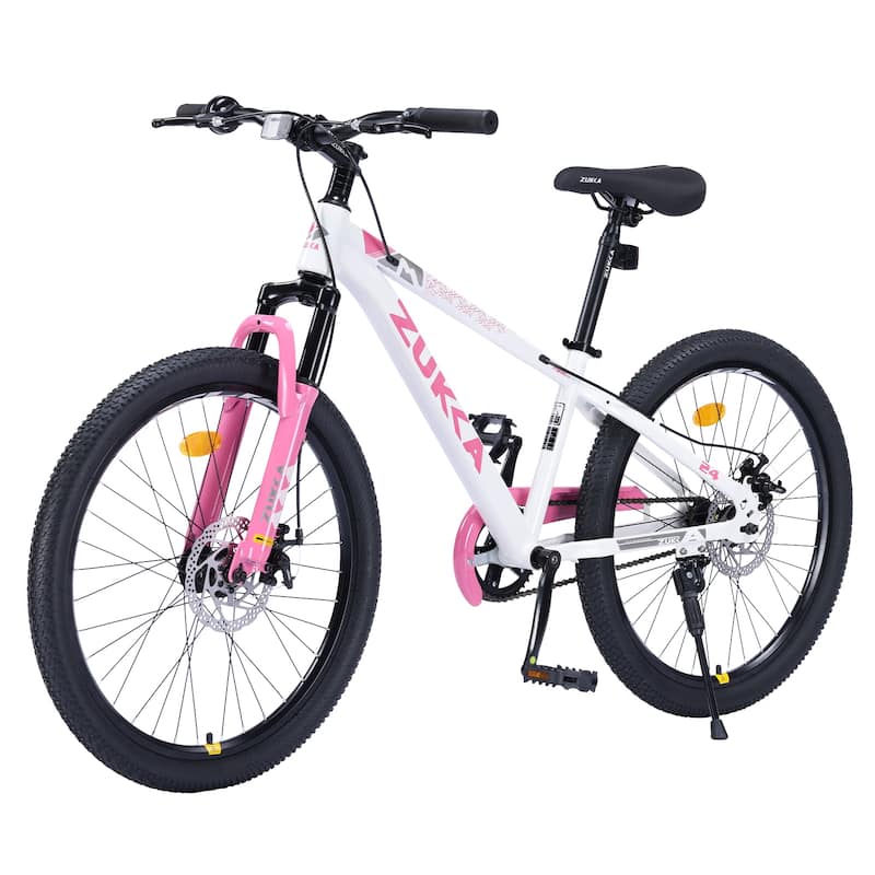Mountain Cycling Bike 24 Inch Road Commuting Kids Bicycle with Dual Disc Brakes and Shock-Absorbing Fork for Boys and Girls