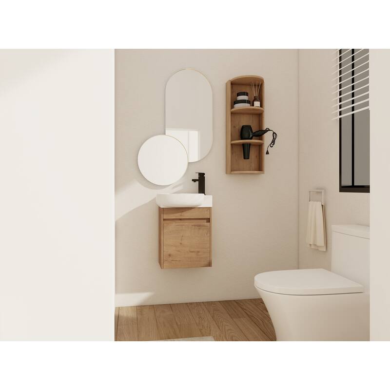 Compact Bathroom Vanity with Sink, Oval Single Ceramic Sink Bathroom Cabinet for Small Bathroom