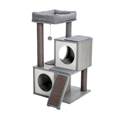 Cat Tree Deluxe 34" Cat Tower with Duplex Cat Toys Cat Nest Full Wrap Sisal Cat Climbing Frame with Interactive Ball